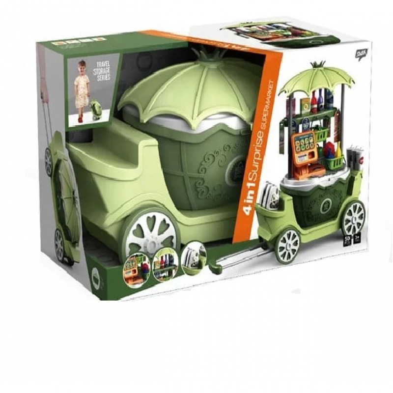 4 in 1 Surprise Supermarket Set Portable Trolley Case and Basket Mobile Stalls for Kids