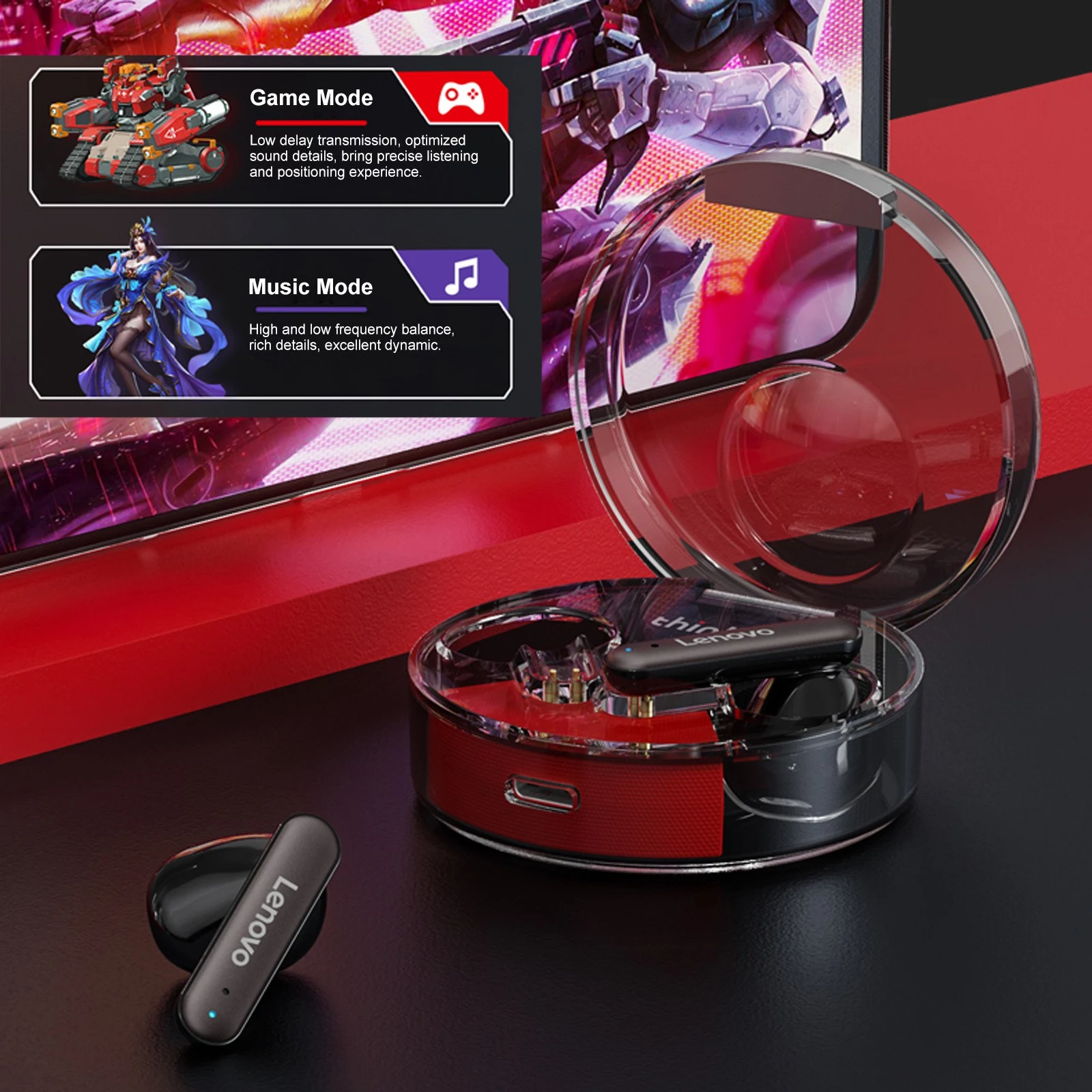 Lenovo LP10 True Wireless Headphones with Transparent Case